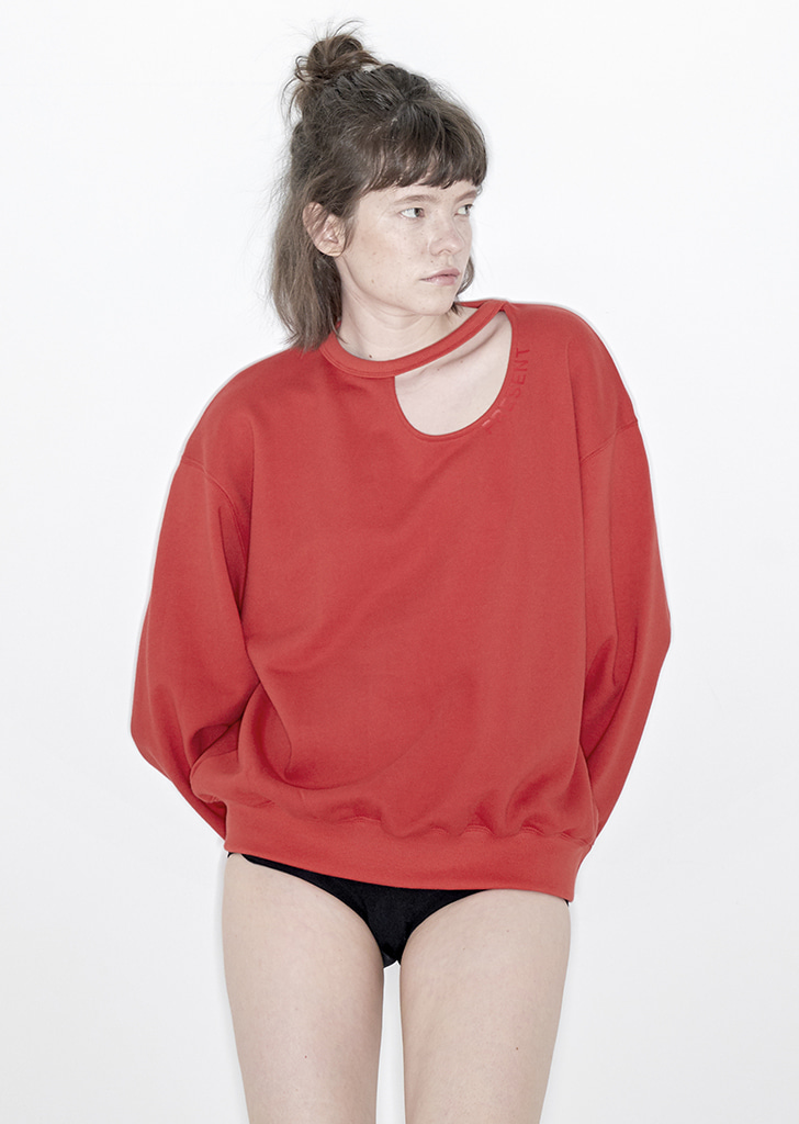 CUT OUT SWEAT SHIRT, RED