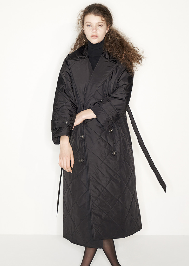QUILTING TRENCH COAT, BLACK